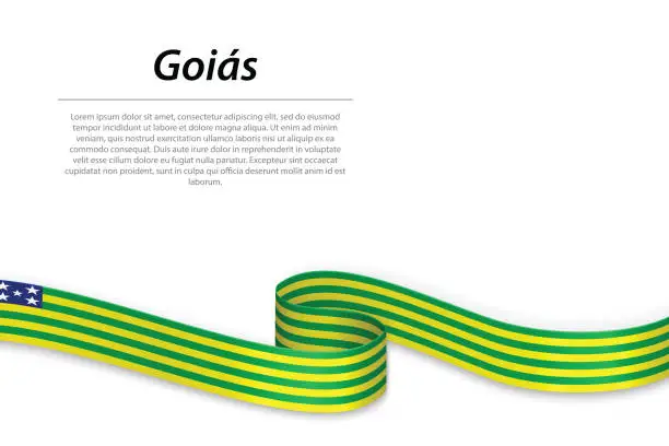 Vector illustration of Waving ribbon or banner with flag of Goias
