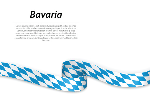 Waving ribbon or banner with flag of Bavaria is a state of Germany