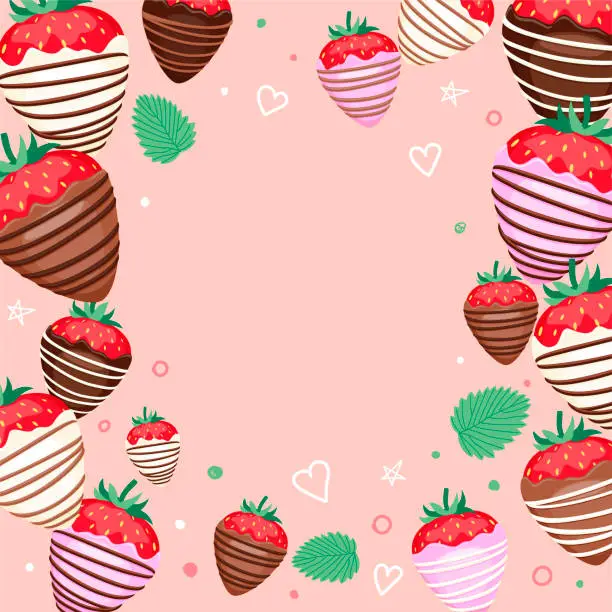 Vector illustration of Vector card with strawberries in chocolate and the inscription 