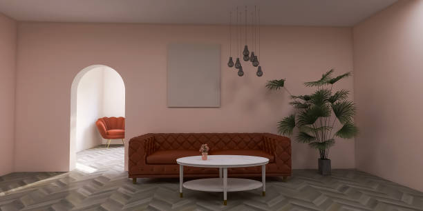 istock Living room interior design, plant 3d render, 3d illustration 1481232598