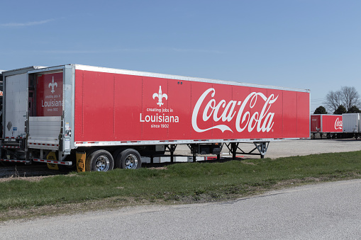Lafayette - Circa April 2023: Coca-Cola delivery truck. Coca-Cola manufactures Coke, Diet Coke, Sprite, Dasani, and various Coke coffee products.