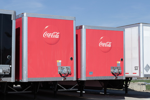 Lafayette - Circa April 2023: Coca-Cola delivery truck. Coca-Cola manufactures Coke, Diet Coke, Sprite, Dasani, and various Coke coffee products.