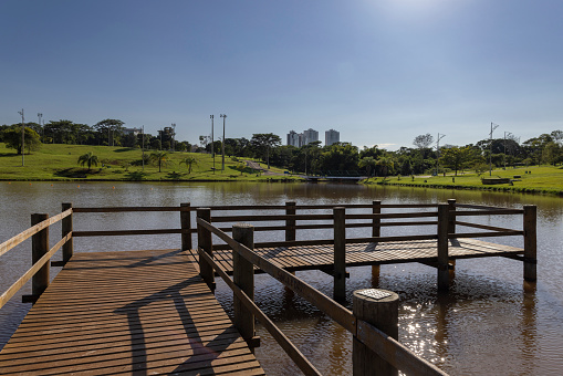 Wooden deck at Indigenous Nations Park, Campo Grande, MS, Brazil