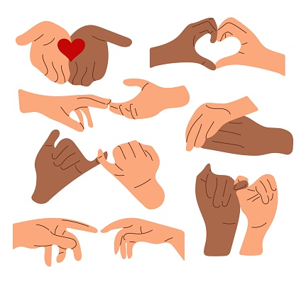 Reconciliation concept. Set of illustrations with different hands positions
