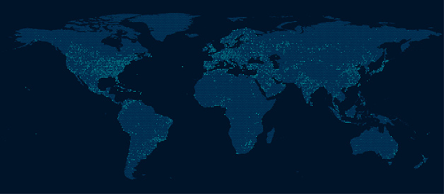 World map digital data half tone dots pattern vector illustration. Dots based on lights on at night.