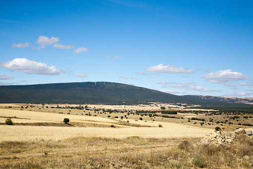 Castile and Leon region rural landscape, Spain. Spanish fields panorama