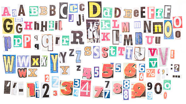 Ransom note alphabets XXXL Loads of letters clipped from newspapers. There are several variants of each letter,  plus numerals and punctuation. typescript photos stock pictures, royalty-free photos & images