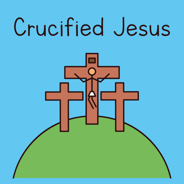 crucified jesus cartoon vector crucified jesus cartoon over blue background . vector illustration what mountain was jesus crucified on stock illustrations