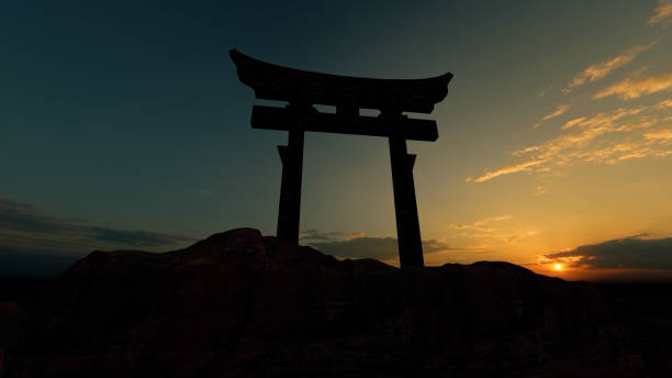 istock Shinto symbol at peace sunset sky 1481242151