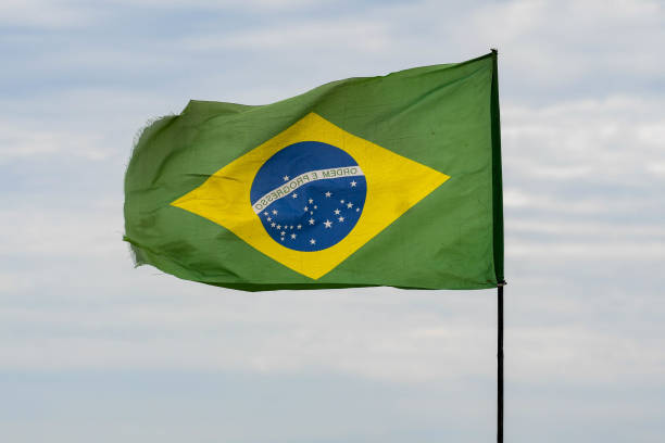 istock brazilian flag on sky background fluttering and fully open 1481242981