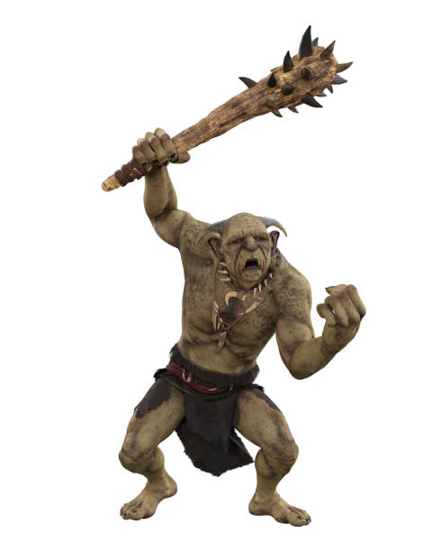 istock Troll fantasy ugly green creature wielding a large spiked club in aggressive pose. 3D rendering isolated. 1481243069