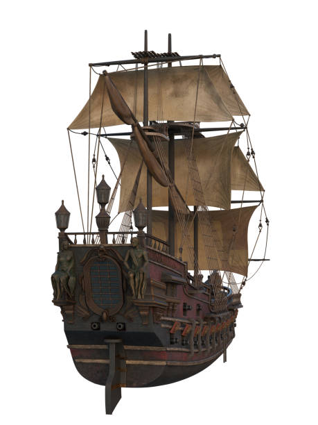 istock Old wooden pirate ship viewed from the stern. Isolated 3D illustration. 1481243103