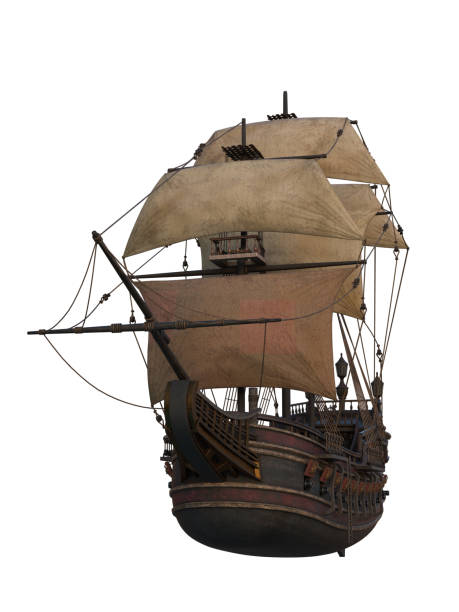 istock Historic wooden tall ship with wind in the sails. Isolated 3D render viewed from the front. 1481243111