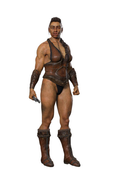 istock Fantasy female orc warrior standing holding a dagger in one hand. Isolated 3D illustration. 1481243199