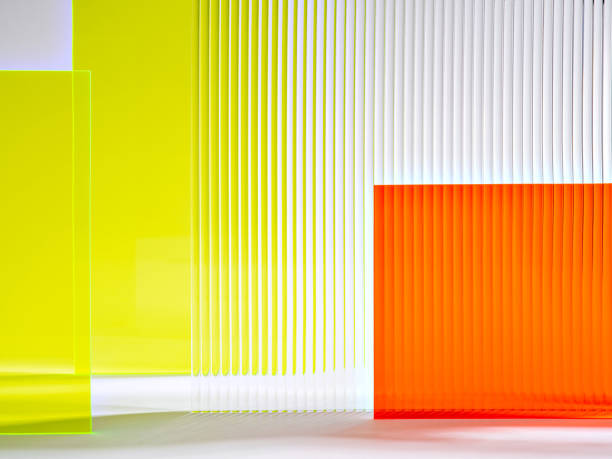 istock Bright colourful abstract background made by transparent and ribbed acrylic glass. Empty showcase for makeup and cosmetics product commercial. Podium for new package demonstration and advertisement. 1481243982