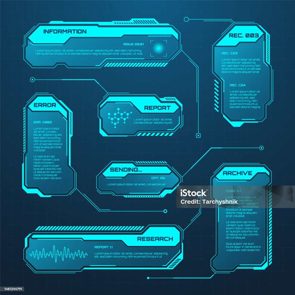 Blue Futuristic Hud Or Ui Elements Scifi User Interface Text Boxes ...
