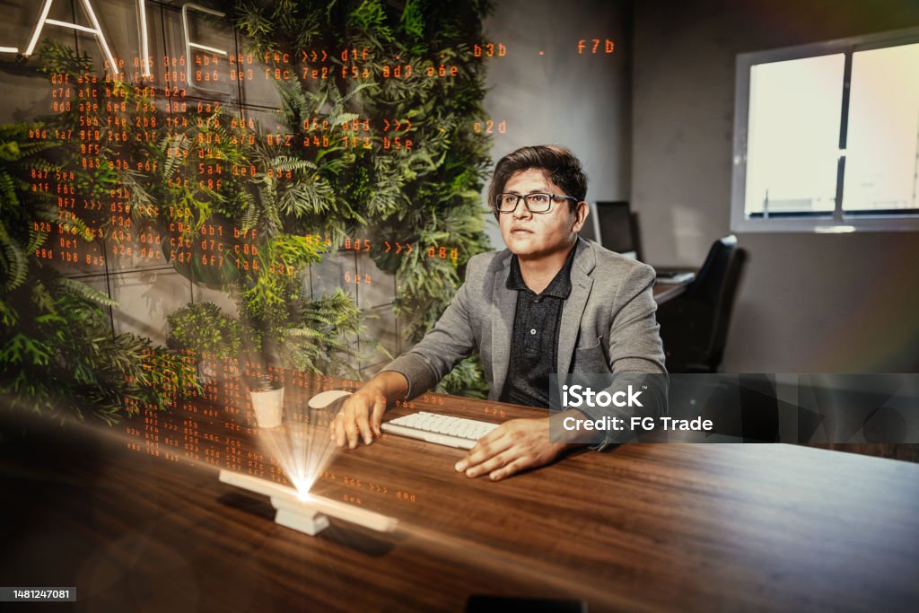 Developing Programmer Using Augmented Reality Device To Work At Office ...