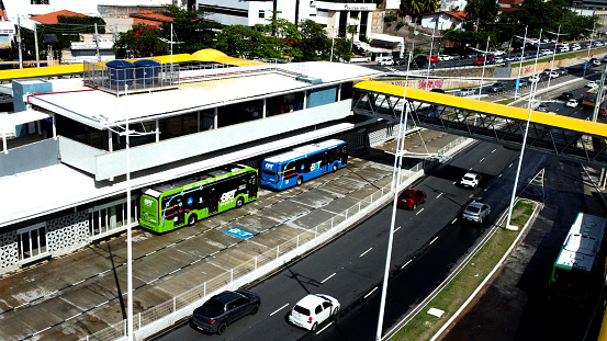 salvador, bahia, brazil - april 10, 2023: bus of the BRT system of transport in the city of Salvador.