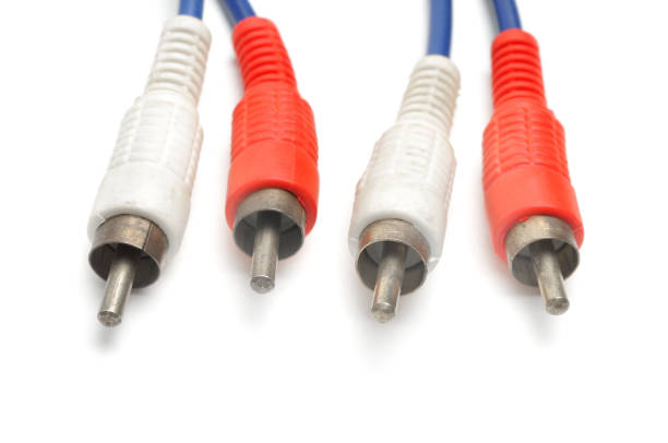 Gold-plated audio cable RCA to Jack 3.5 mm, isolated on white background