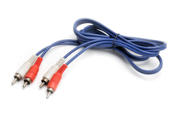 istock Stereo analog cable with tulip RCA plug on white background 1481251765