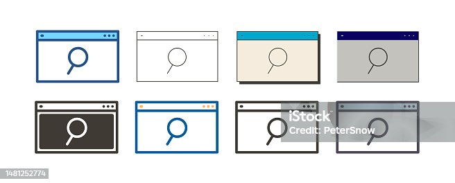 istock Web page layout with search magnifier. Vector icon illustration in 8 different styles 1481252774