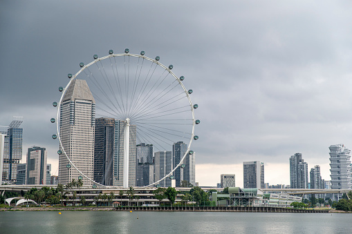 Singapore Flyer at evening - the Largest Ferris Wheel in the World.