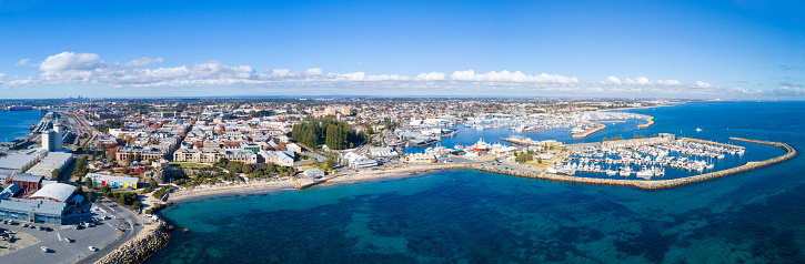 Aerial view on Fremantle, Bathers Beach and Royal Perth Yacht Club. Perth, Western Australia, Australia