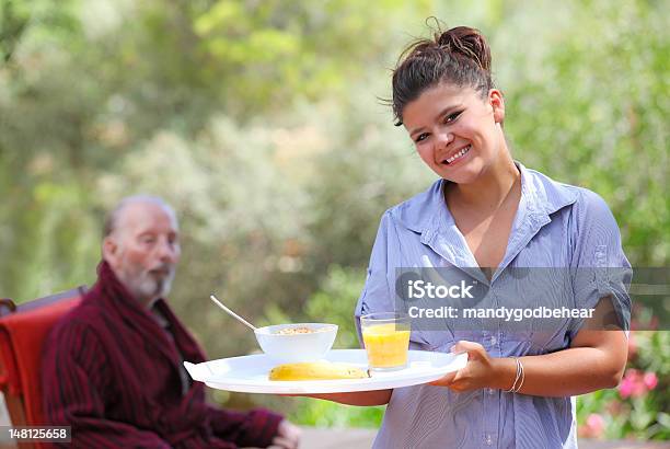 Nurse Or Carer With Senior Stock Photo - Download Image Now - Nursing Home, Food, Service