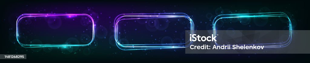Neon Rounded Rectangular Frame With Shining Effects And Sparkles Stock ...