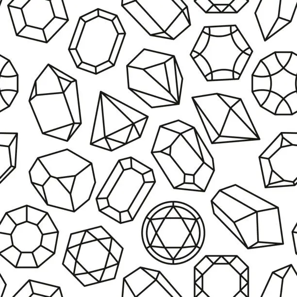 Vector illustration of Line diamond pattern. Seamless print of precious rough jewel and crystals, geology stone gemstone wallpaper. Vector texture of diamonds