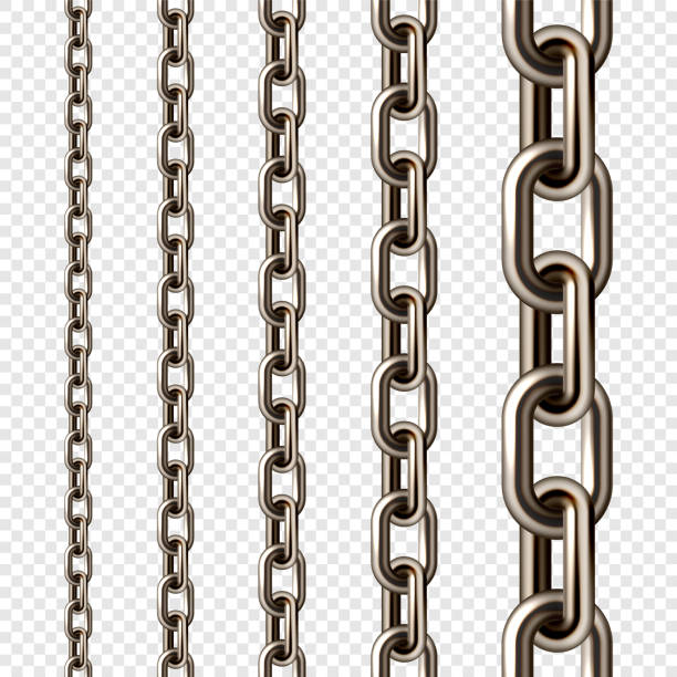 istock Realistic brown metal chain with old rusty links. Heavy steel chain for industrial use. Vector illustration 1481275267