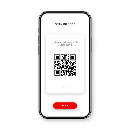 QR code scanner, reader app for smartphone. Identification tracking code. Serial number, product ID with digital information. Store, supermarket scan labels, price tag. Vector illustration