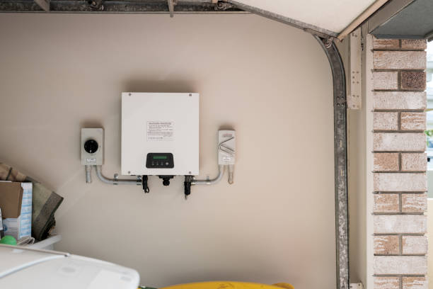 istock Solar power inverter mounted inside garage of a house, domestic system 1481276458