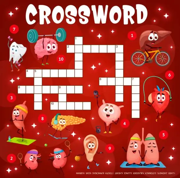 Vector illustration of Crossword grid cartoon human organ characters