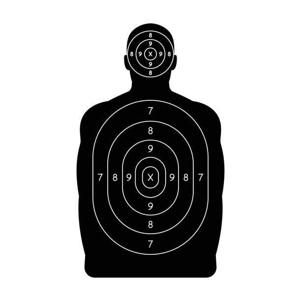 Firearm shooting training human torso target Human shoot target. Firearm and archery shooting range practicing human torso silhouette, sniping sport competition, military or police weapon training vector target with scoring sections target sport stock illustrations