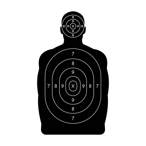Firearm shooting training human torso target Human shoot target. Firearm and archery shooting range practicing human torso silhouette, sniping sport competition, military or police weapon training vector target with scoring sections head shoot stock illustrations