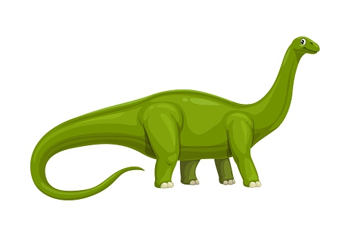 Cartoon apatosaurus dinosaur character. Isolated vector herbivorous creature, paleontology prehistoric science beast, sauropod dino lived in North America during the Late Jurassic period