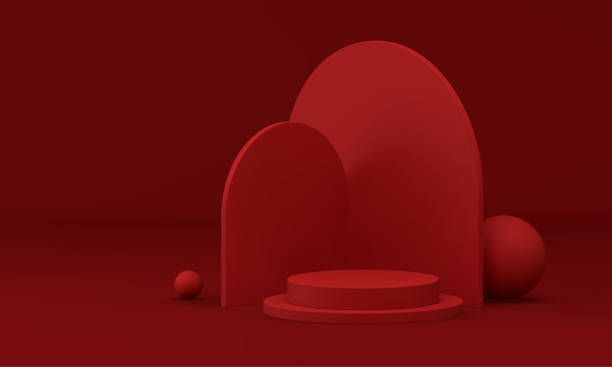 istock 3d podium red cylinder showroom construction stairs with curved wall realistic vector illustration 1481277060
