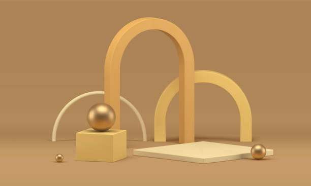 istock 3d pedestal geometric form showcase for product presentation platform with arch realistic vector 1481277393