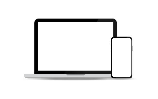istock Laptop and smartphone mockup with blank screen isolated vector illustration. Laptop and phone vector template. Realistic mobile phone mockup. Screen device mockup. Digital device cncept. Vector 1481278338