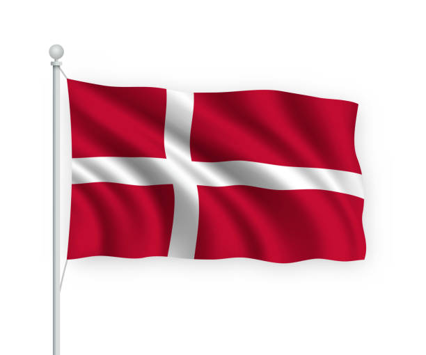 3d waving flag Denmark Isolated on white background. 3d waving flag Denmark on flagpole Isolated on white background. blank flag stock illustrations