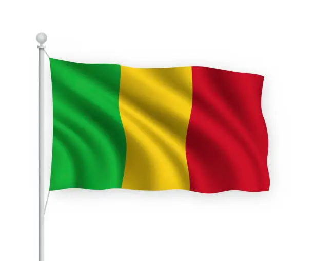 Vector illustration of 3d waving flag Mali Isolated on white background.