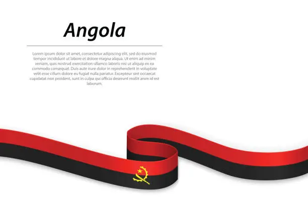 Vector illustration of Waving ribbon or banner with flag of Angola