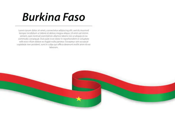 Vector illustration of Waving ribbon or banner with flag of Burkina Faso