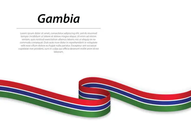 Vector illustration of Waving ribbon or banner with flag of Gambia