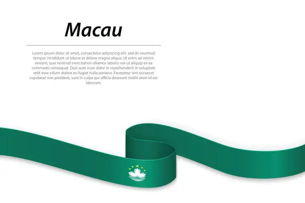 Vector illustration of Waving ribbon or banner with flag of Macau