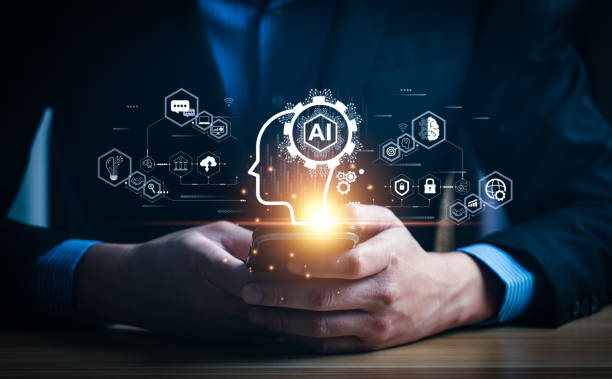 istock Businessman touching the brain working of Artificial Intelligence (AI) Automation, Predictive analytics, Customer service AI-powered chatbot, analyze customer data, business and technology 1481280380
