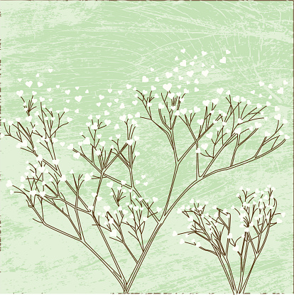 Baby's breath represented with hearts as buds, drifting away in the breeze. 