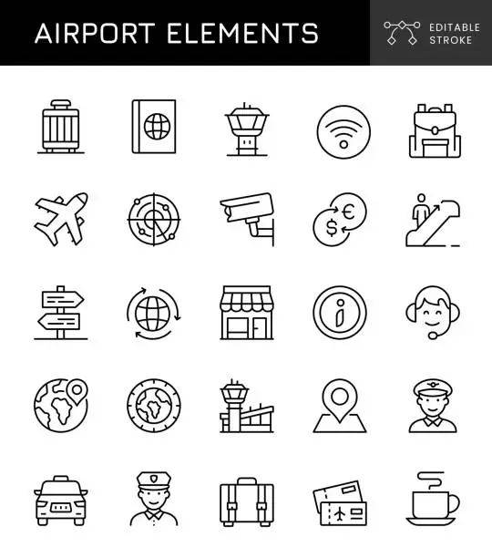 Vector illustration of Line Icons of Airport Elements