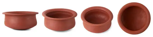 Photo of empty clay pot containers isolated